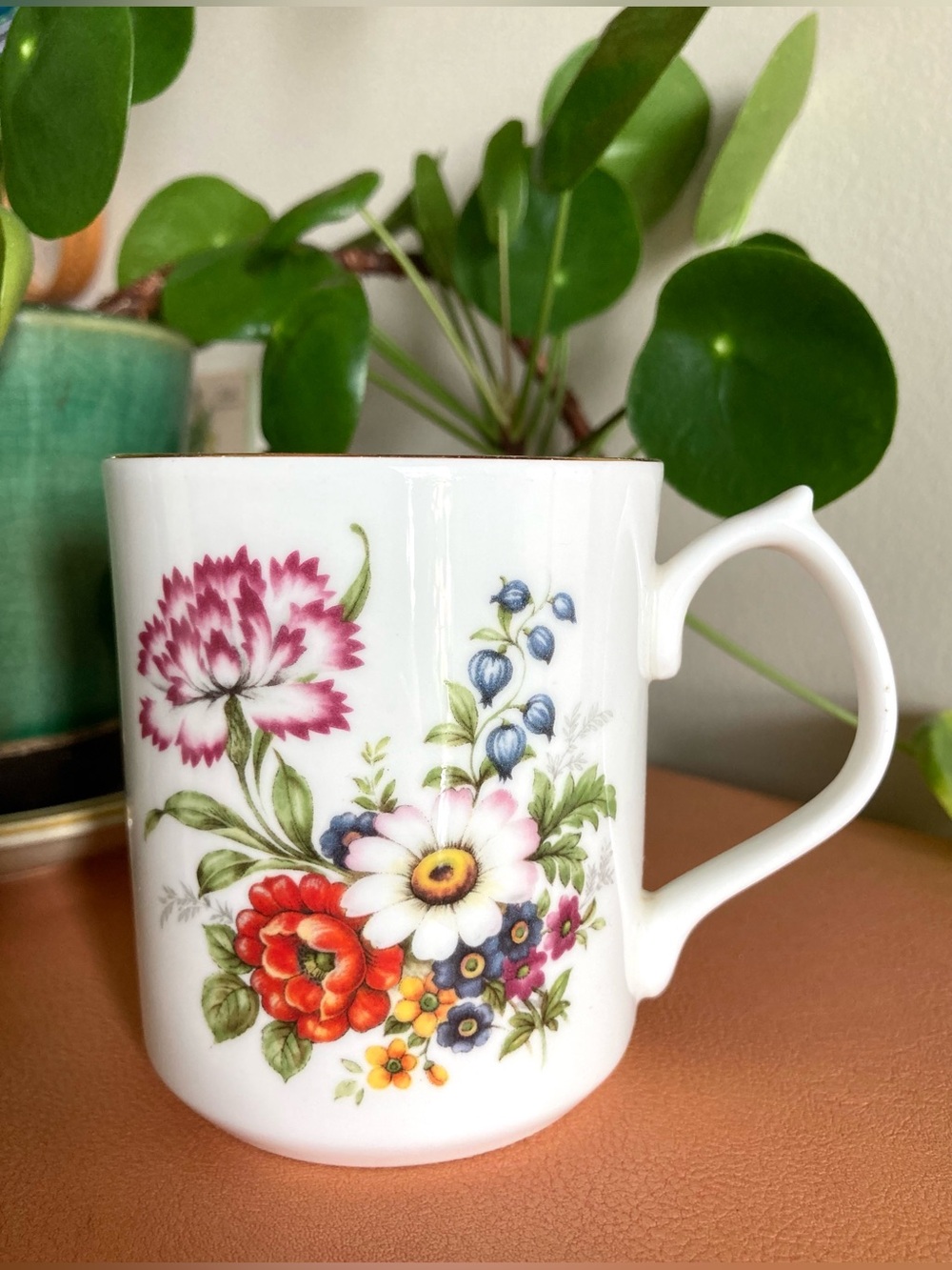 Vintage Jason Works Staffordshire Fine Bone China Floral Mug Gold Trim England